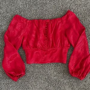 AFRM Off the shoulder crop snakeskin top